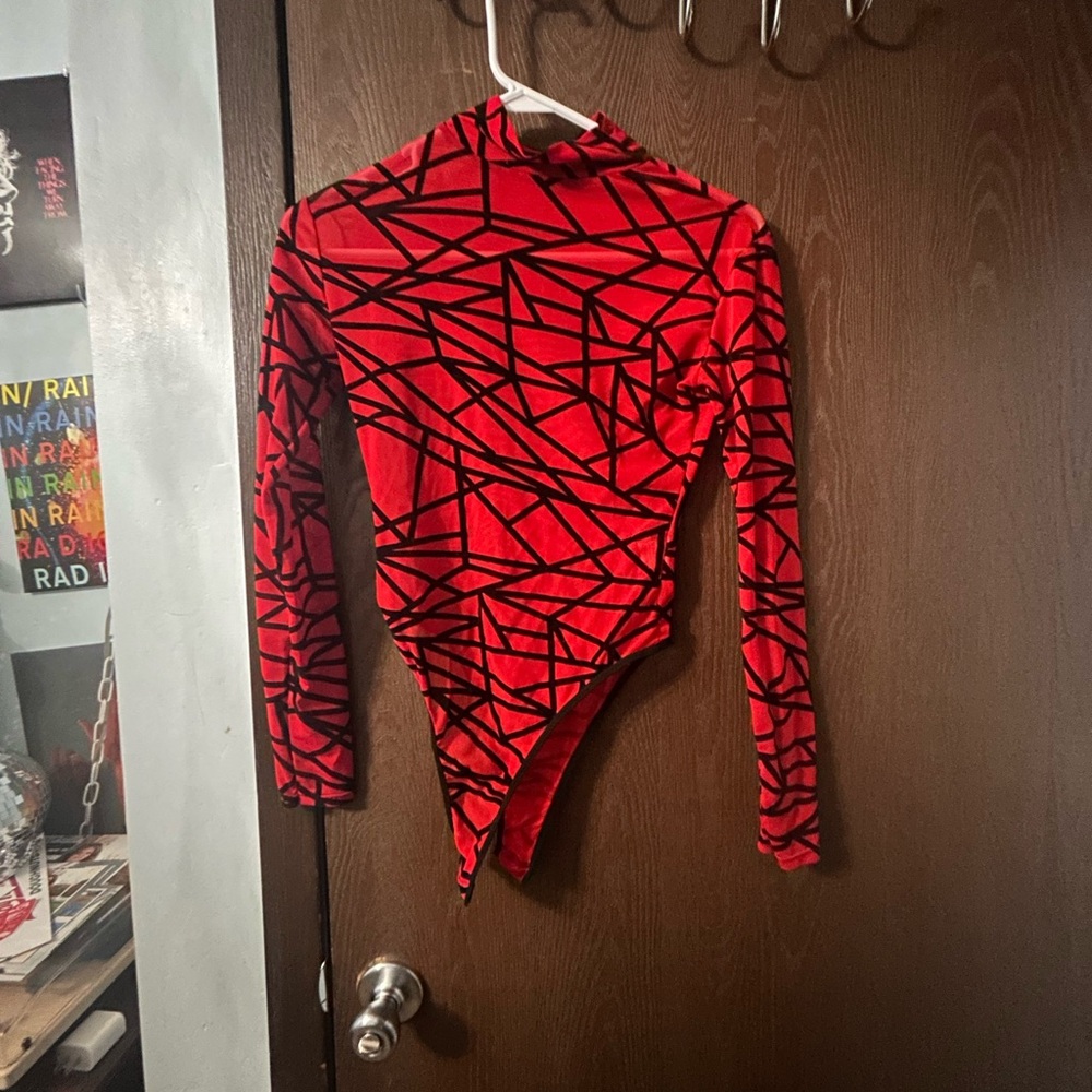 Red and Black Geometric Pattern Women's Top